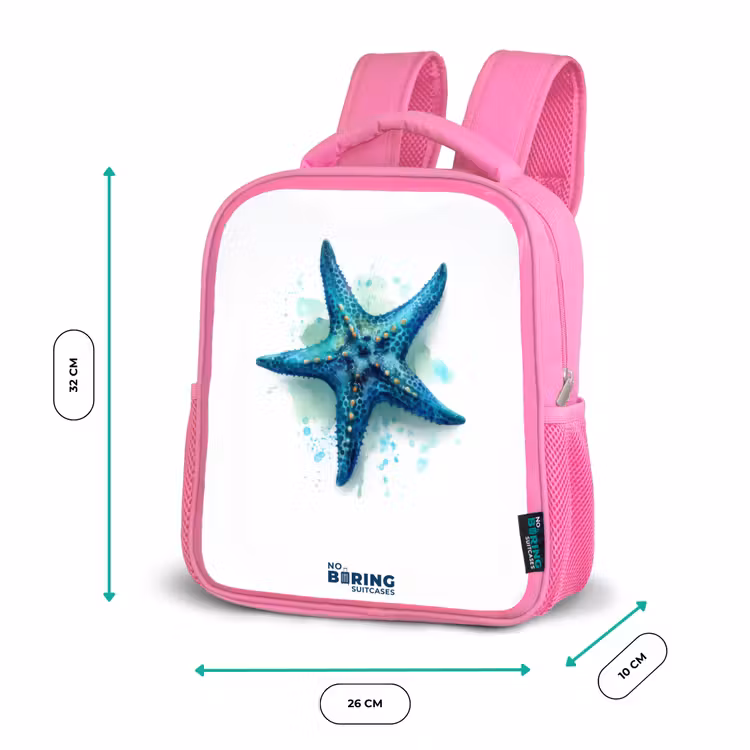 Blauwe Zeester op Witte Achtergrond Kinderrugzak - Roze middel -productfoto_formaten