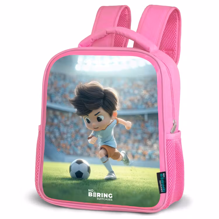 Jongen - Voetbal - Stadion - Zonlicht Kinderrugzak - Roze middel -schuin