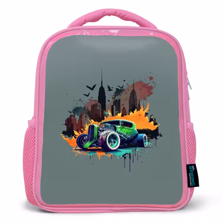 Auto in spookstad Kinderrugzak - Roze middel -3d