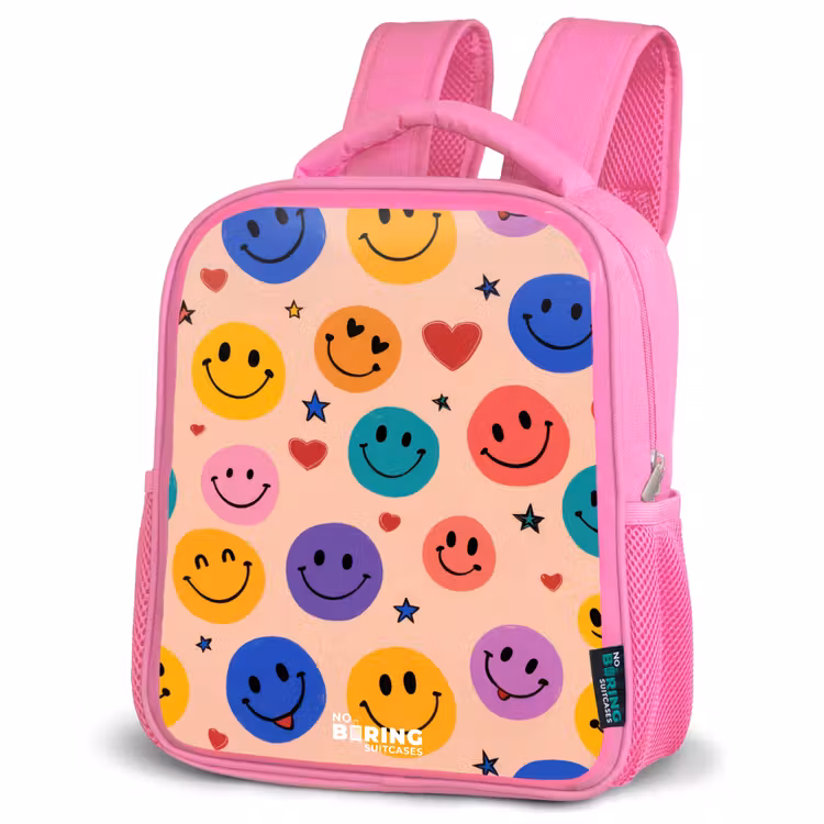 Vrolijk Smiley-patroon Kinderrugzak - Roze middel -schuin