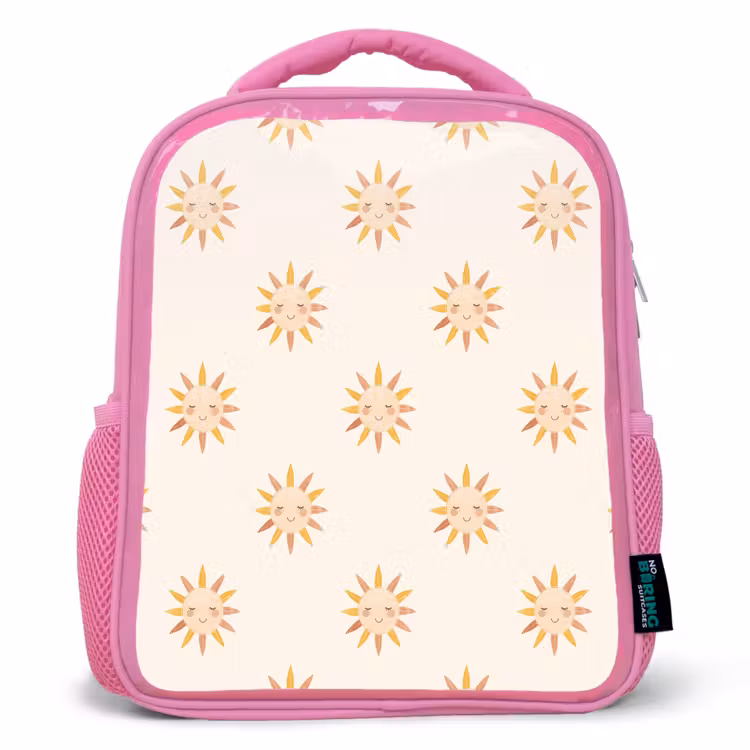 Vrolijk - Zon - Blosjes - Boho Kinderrugzak - Roze middel 863 -3d