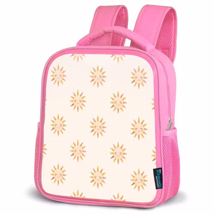 Vrolijk - Zon - Blosjes - Boho Kinderrugzak - Roze middel 863 -schuin