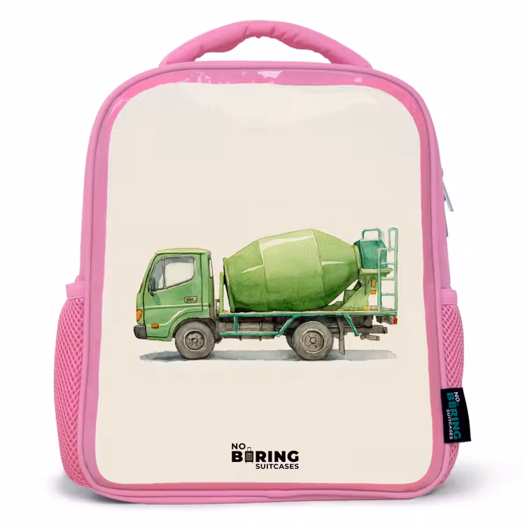 Betonmixer - Getekend - Groen Kinderrugzak - Roze middel -3d