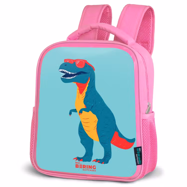 Coole T. rex met zonnebril Kinderrugzak - Roze middel -schuin