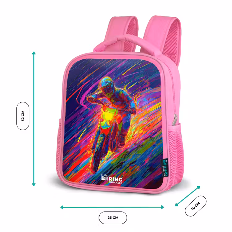 Crossmotor - Neonkleuren - Lijnen - Helm Kinderrugzak - Roze middel -productfoto_formaten