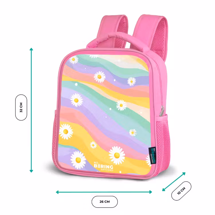 Madeliefjes op regenboogachtergrond Kinderrugzak - Roze middel -productfoto_formaten