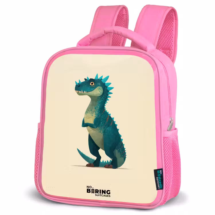 Dino - Dier - Blauw - Groen Kinderrugzak - Roze middel -schuin