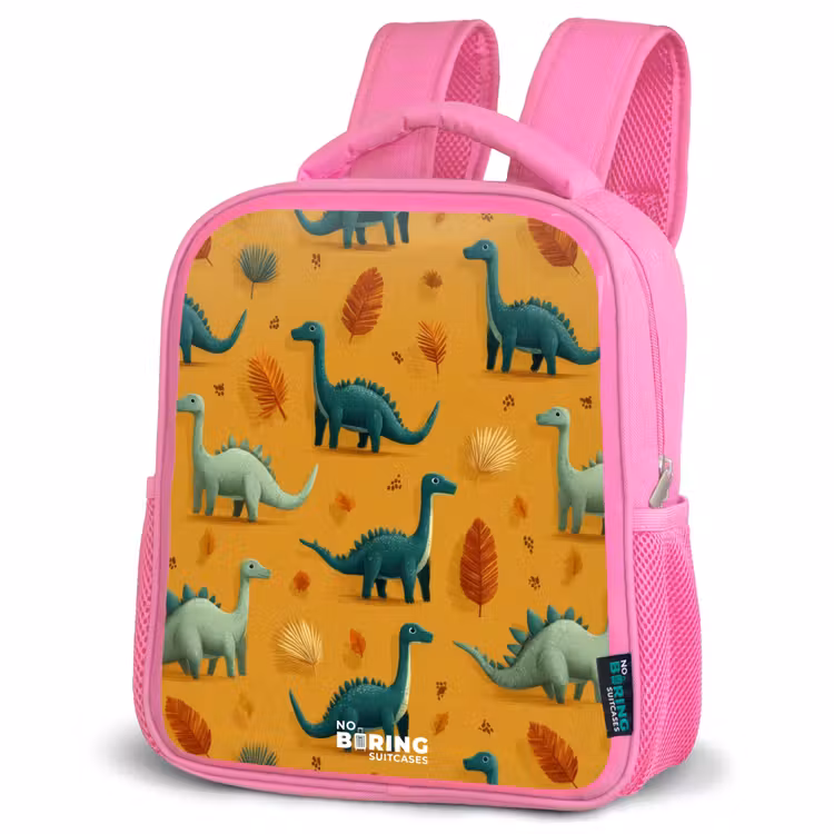 Dino - Dieren - Patroon Kinderrugzak - Roze middel -schuin
