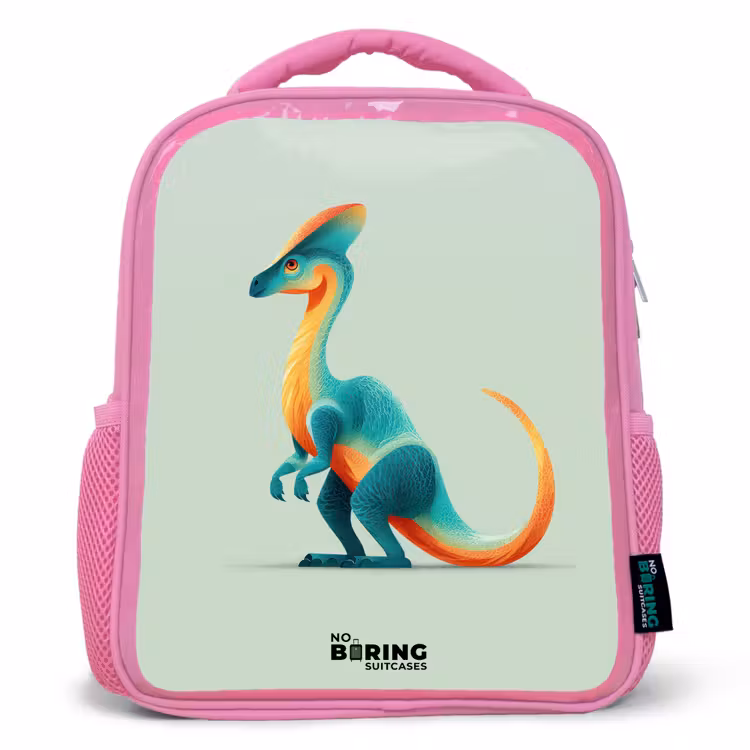 Dino - Blauw - Dier Kinderrugzak - Roze middel -3d