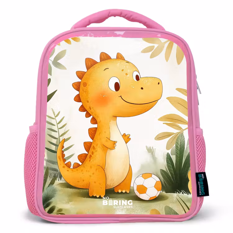 Dino - Voetbal - Oranje Kinderrugzak - Roze middel -3d