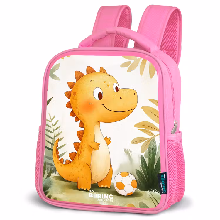 Dino - Voetbal - Oranje Kinderrugzak - Roze middel -schuin