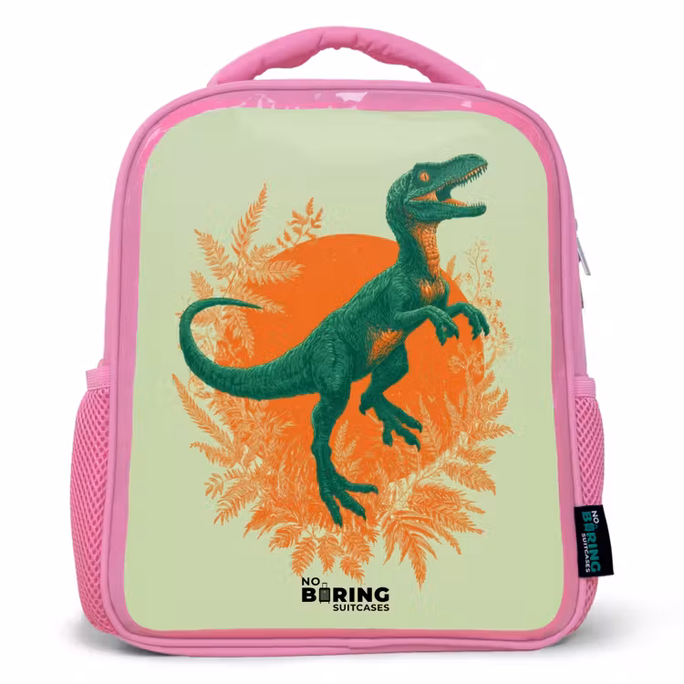 Dino - Natuur - Groen Kinderrugzak - Roze middel -3d