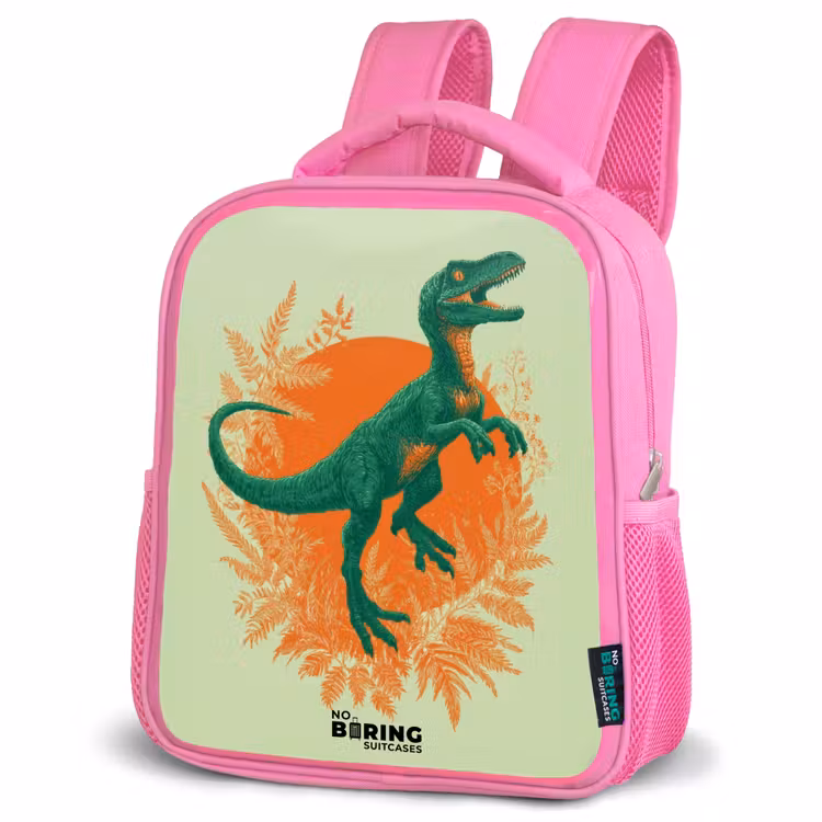 Dino - Natuur - Groen Kinderrugzak - Roze middel -schuin