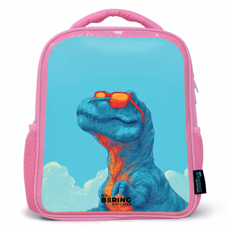 Dino - Zonnebril - Blauw Kinderrugzak - Roze middel -3d