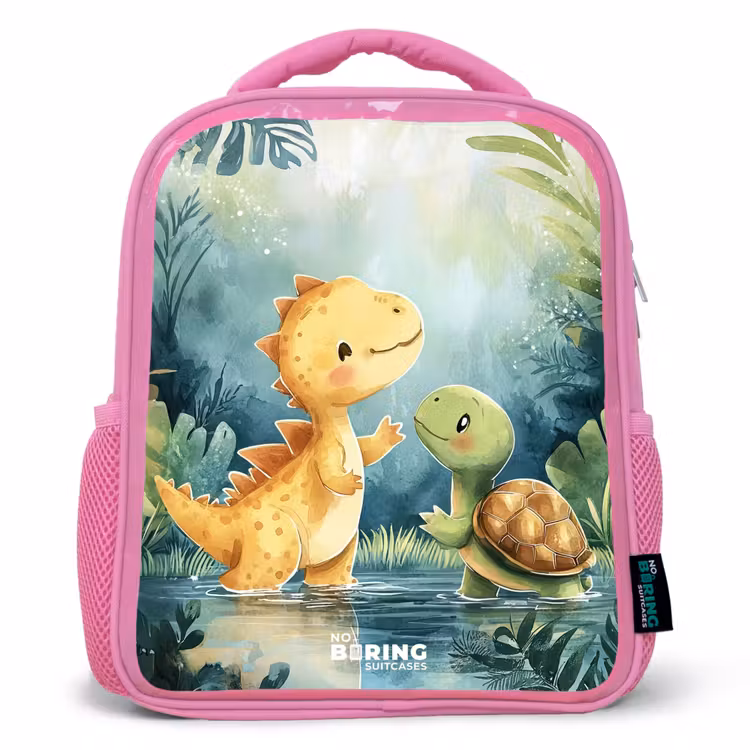 Dino - Schildpad - Jungle Kinderrugzak - Roze middel -3d