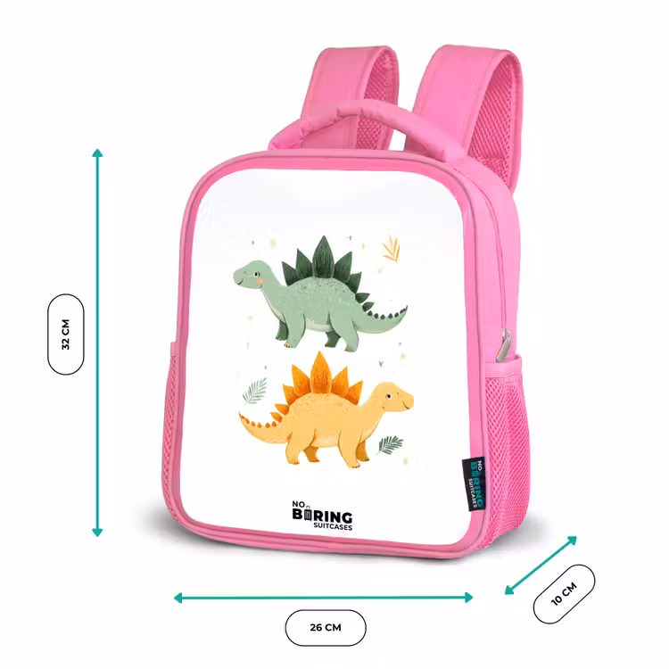 Dinos - Dieren - Groen - Oranje Kinderrugzak - Roze middel -productfoto_formaten