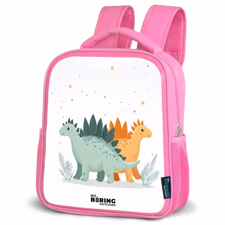 Dinos - Dieren - Sterren Kinderrugzak - Roze middel -schuin