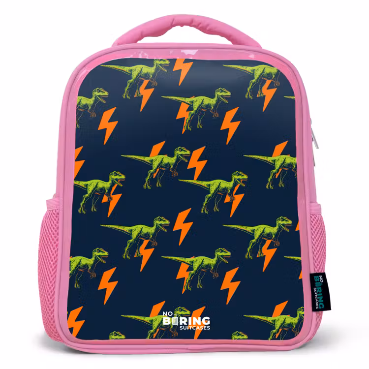 Dinos - Bliksem - Dieren - Blauw Kinderrugzak - Roze middel -3d