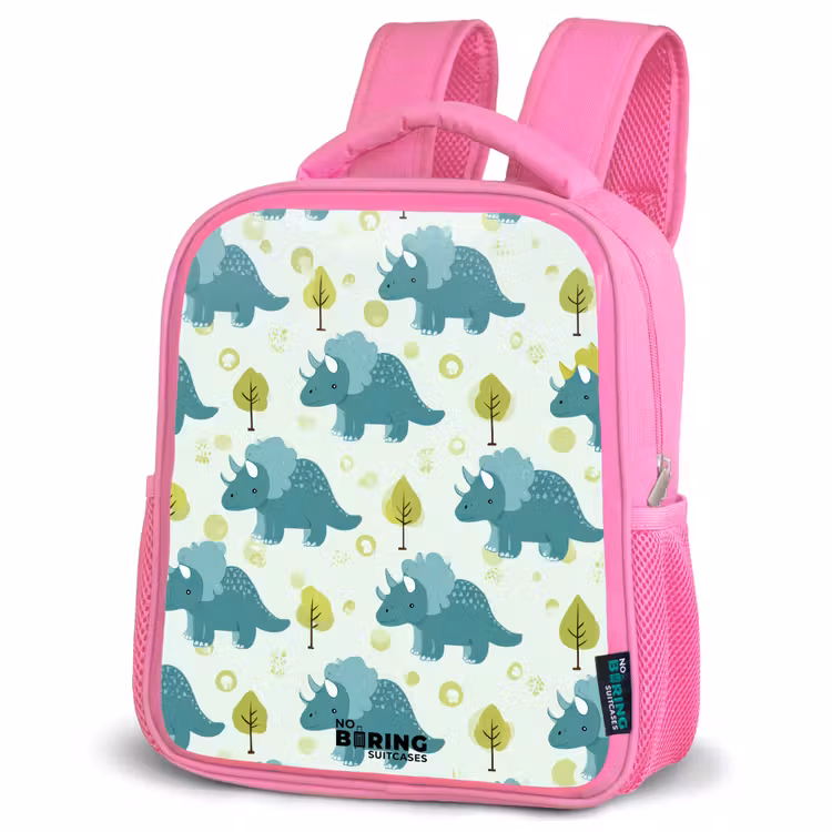 Dinos - Patroon - Natuur Kinderrugzak - Roze middel -schuin