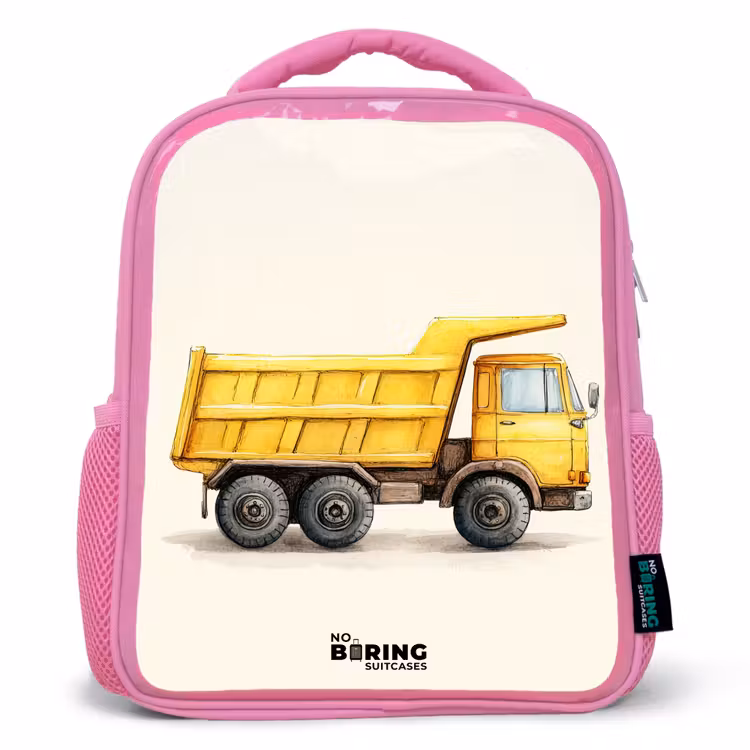 Kiepwagen - Getekend - Geel Kinderrugzak - Roze middel -3d