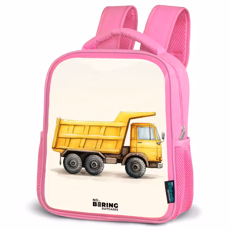 Kiepwagen - Getekend - Geel Kinderrugzak - Roze middel -schuin