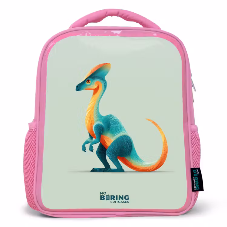 Elegante dino met kam Kinderrugzak - Roze middel -3d