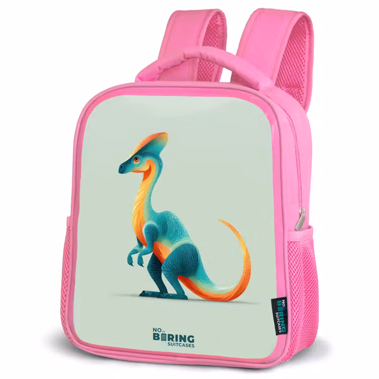 Elegante dino met kam Kinderrugzak - Roze middel -schuin