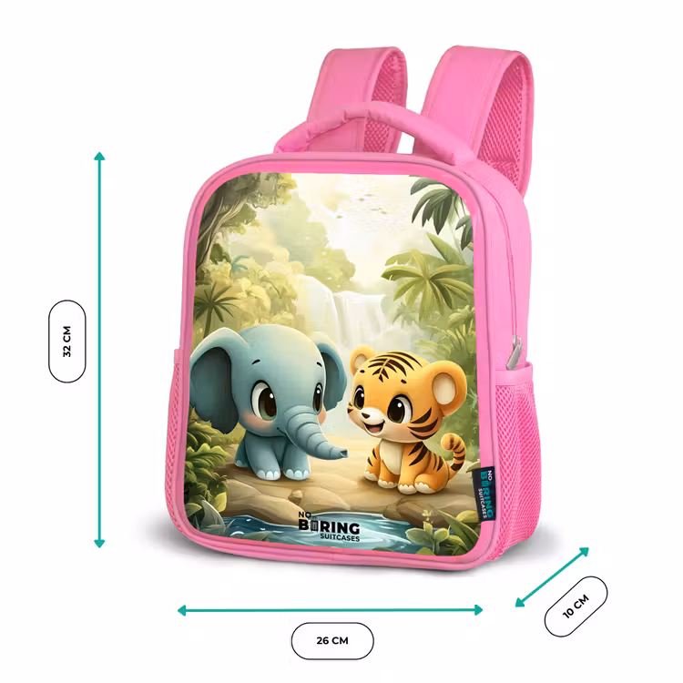 Olifant - Tijger - Bos - Jungle Kinderrugzak - Roze middel -productfoto_formaten