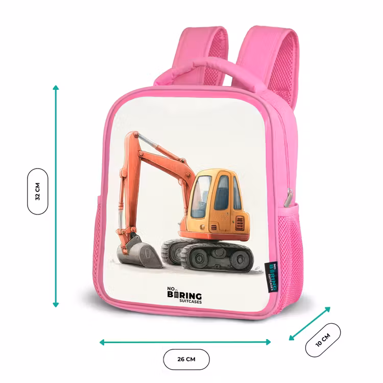 Graafmachine - Getekend - Oranje Kinderrugzak - Roze middel -productfoto_formaten