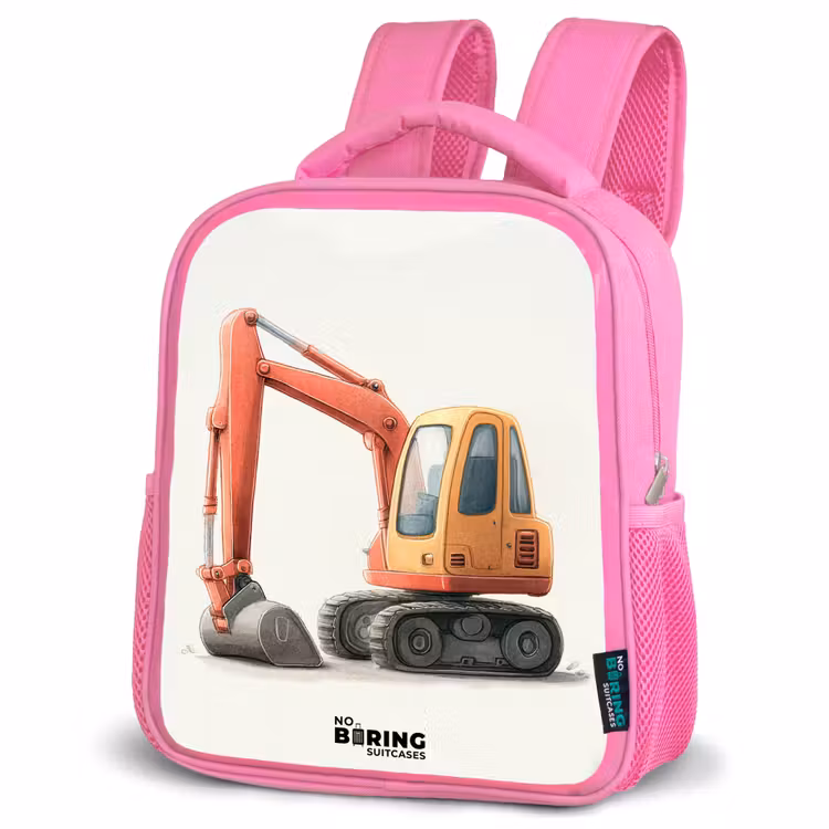 Graafmachine - Getekend - Oranje Kinderrugzak - Roze middel -schuin