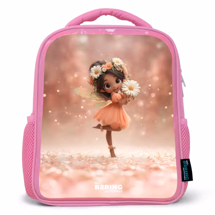 Fee met madeliefjes Kinderrugzak - Roze middel -3d
