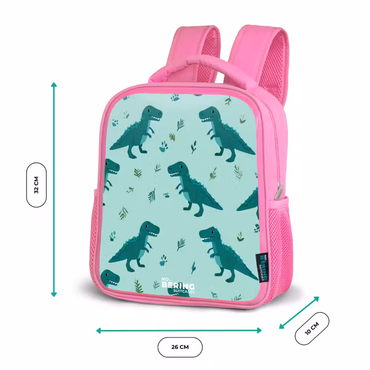 Vriendelijke T. rex tussen sporen Kinderrugzak - Roze middel -productfoto_formaten