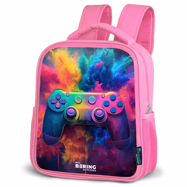 Game - Controller - Kleurrijk - Explosie Kinderrugzak - Roze middel -schuin