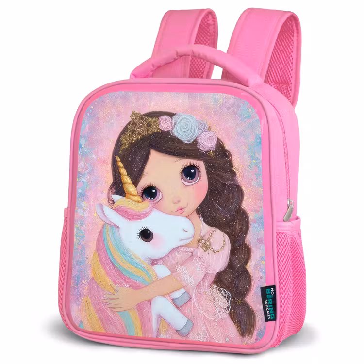 Meisje - Eenhoorn - Glitter Kinderrugzak - Roze middel -schuin