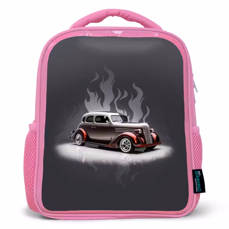 Grijze auto met grijze vlammen Kinderrugzak - Roze middel -3d