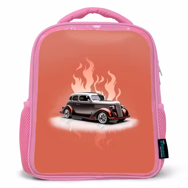 Grijze auto met roze vlammen Kinderrugzak - Roze middel -3d