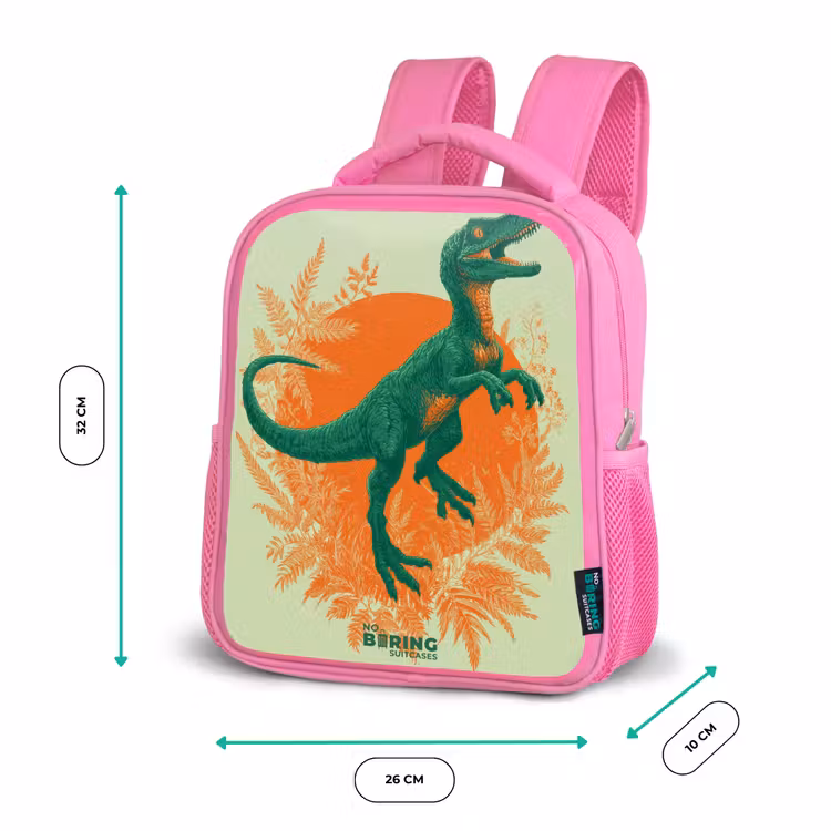 Groene dino tussen varens Kinderrugzak - Roze middel -productfoto_formaten