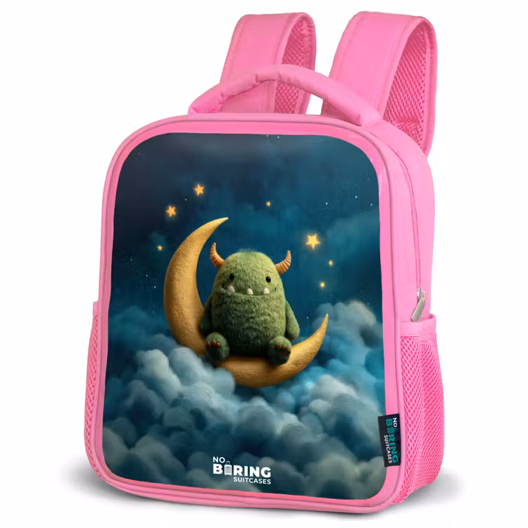 Groen monster op maansikkel Kinderrugzak - Roze middel -schuin