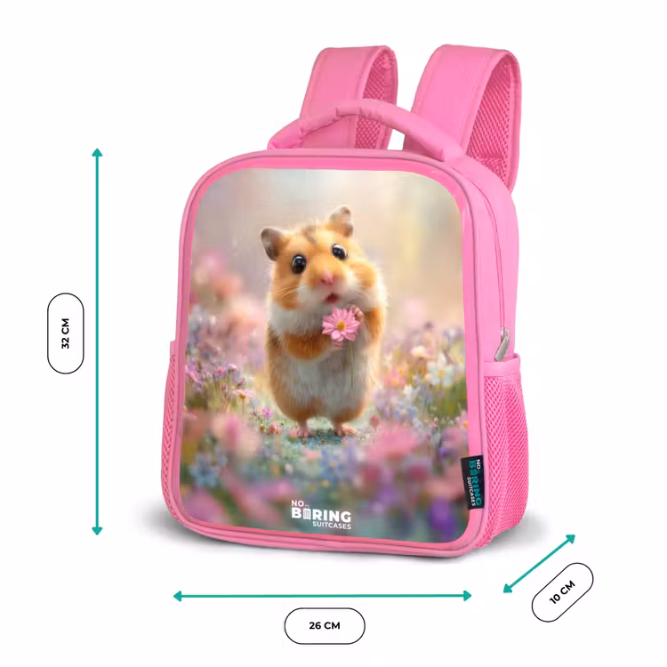 Hamster - Bloem - Natuur - Dier Kinderrugzak - Roze middel -productfoto_formaten