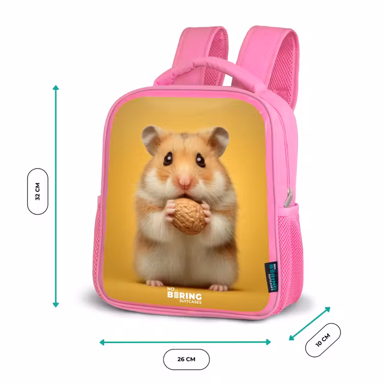 Hamster - Walnoot - Dier Kinderrugzak - Roze middel -productfoto_formaten
