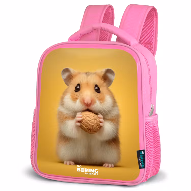 Hamster - Walnoot - Dier Kinderrugzak - Roze middel -schuin