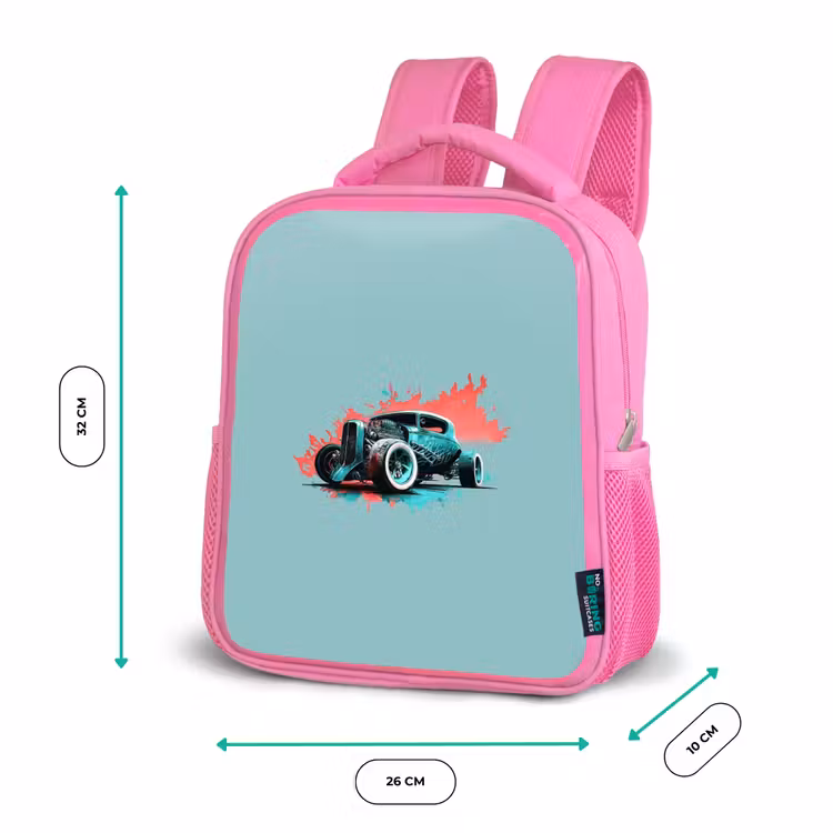 Hotrod turquoise Kinderrugzak - Roze middel -productfoto_formaten