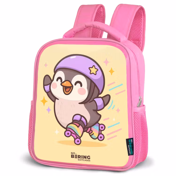 Kawai - Pinguin - Rolschaatsen Kinderrugzak - Roze middel -schuin