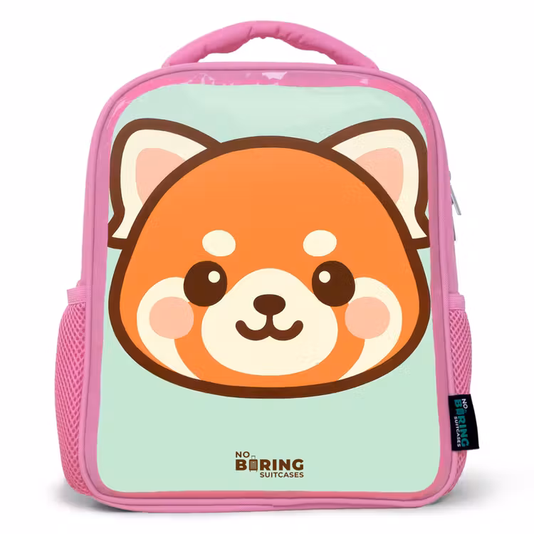 Kawai - Rode panda - Groen Kinderrugzak - Roze middel -3d