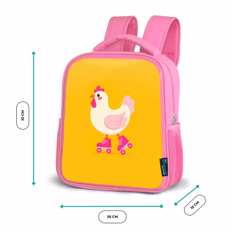 Kip - Rolschaatsen - Geel Kinderrugzak - Roze middel -productfoto_formaten