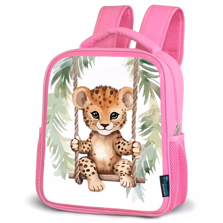 Luipaard - Dier - Kinderen - Jungle Kinderrugzak - Roze middel -schuin