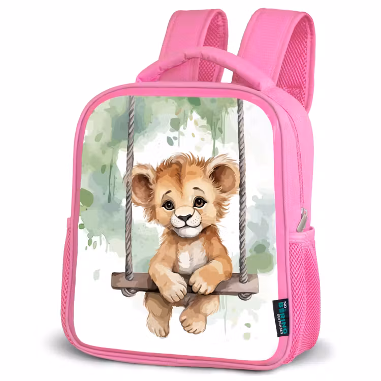 Leeuw - Dier - Kinderen - Jungle Kinderrugzak - Roze middel -schuin