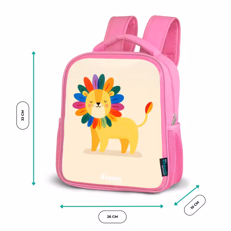 Leeuw - Manen - Kleurrijk Kinderrugzak - Roze middel -productfoto_formaten
