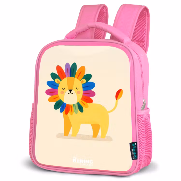 Leeuw - Manen - Kleurrijk Kinderrugzak - Roze middel -schuin