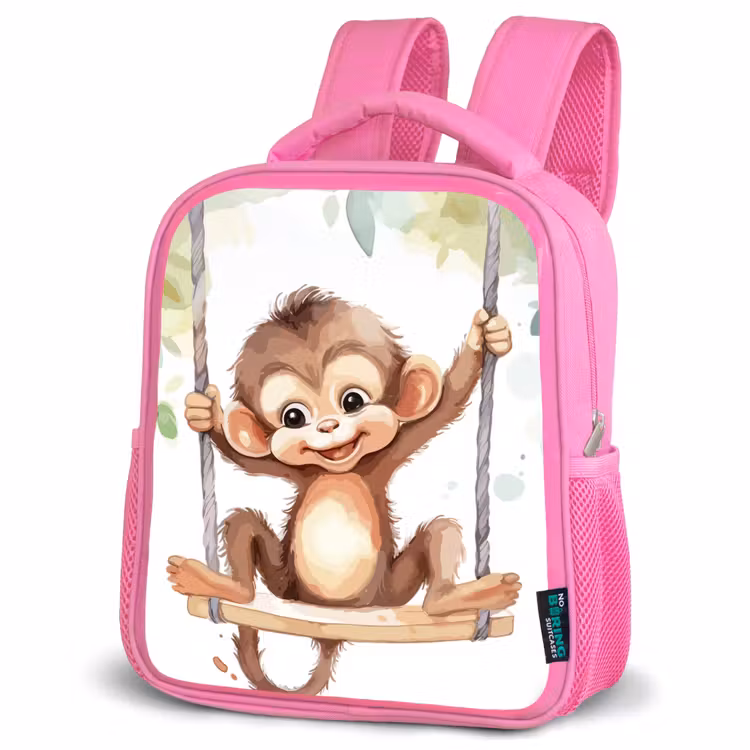 Aap - Dier - Kinderen - Jungle Kinderrugzak - Roze middel -schuin